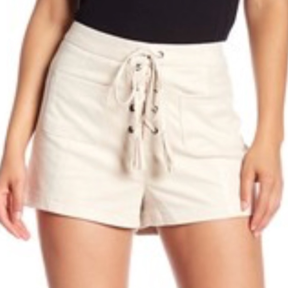 ANTHROPOLOGIE High Waist Shorts Beige Lace Up NWT
